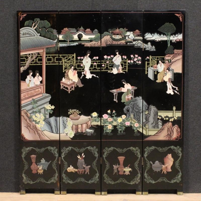 20th century French Lacquered And Painted Folding Screen