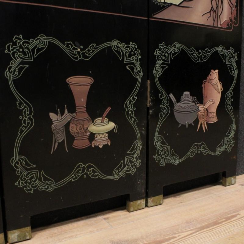 20th century French Lacquered And Painted Folding Screen