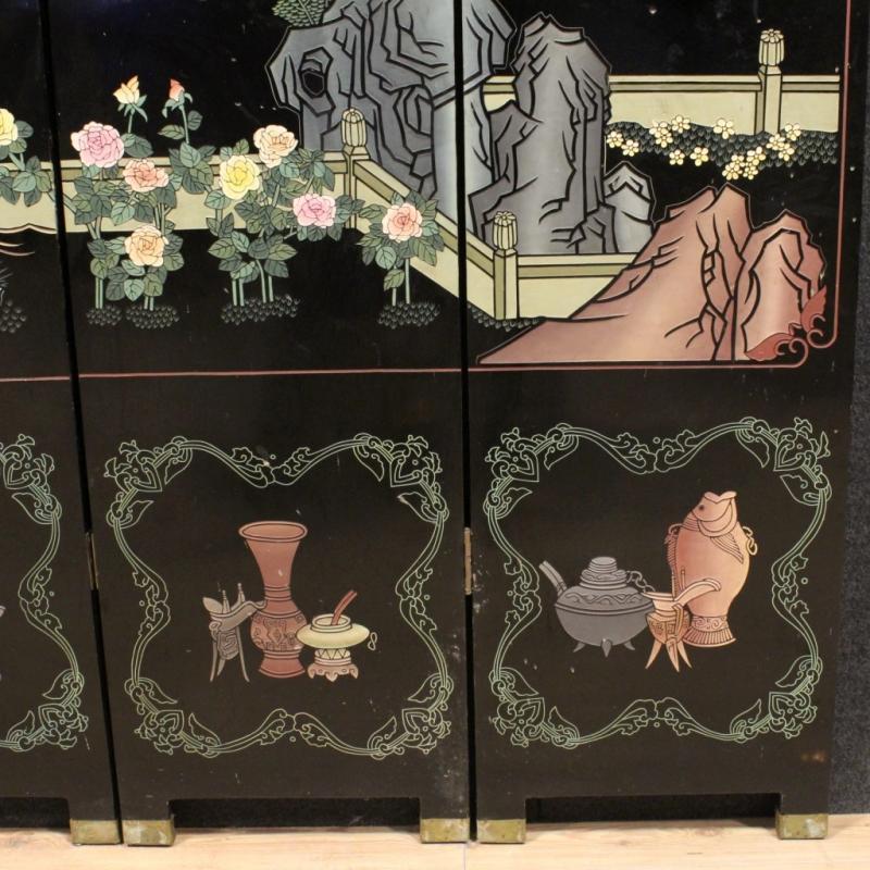 20th century French Lacquered And Painted Folding Screen