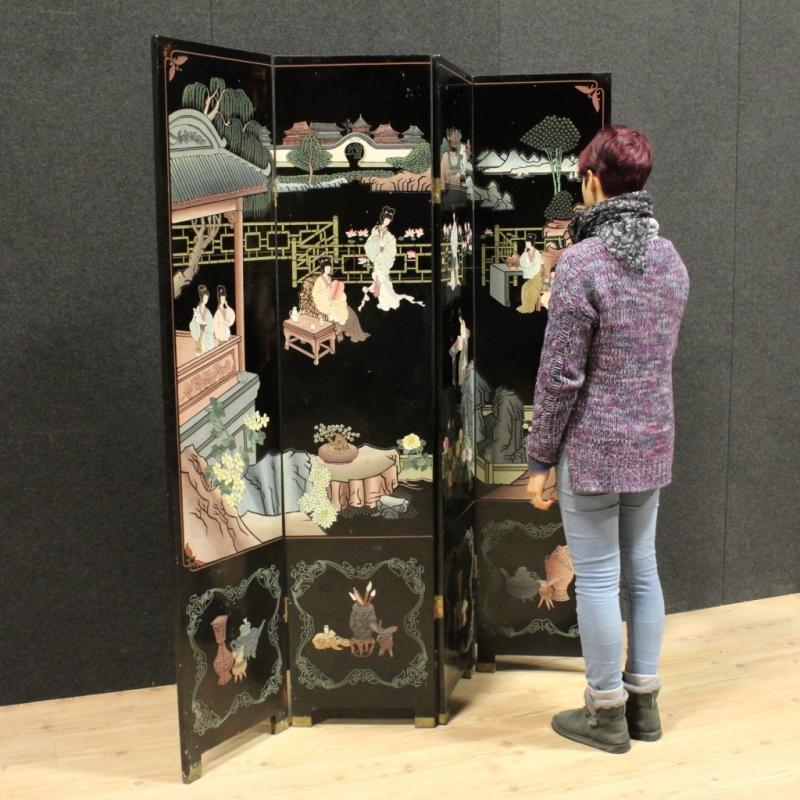 20th century French Lacquered And Painted Folding Screen
