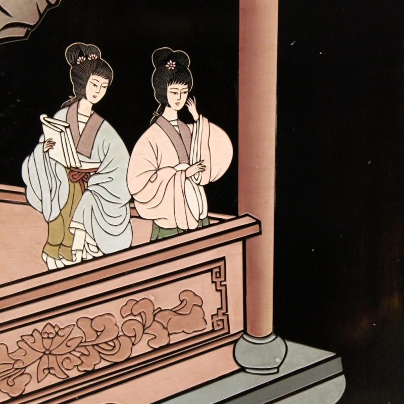 20th century French Lacquered And Painted Folding Screen