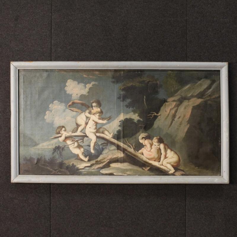 18th Century Italian Painting Landscape With Little Angels Game