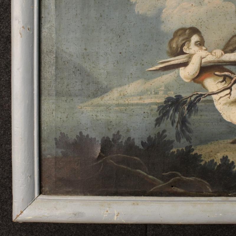 18th Century Italian Painting Landscape With Little Angels Game