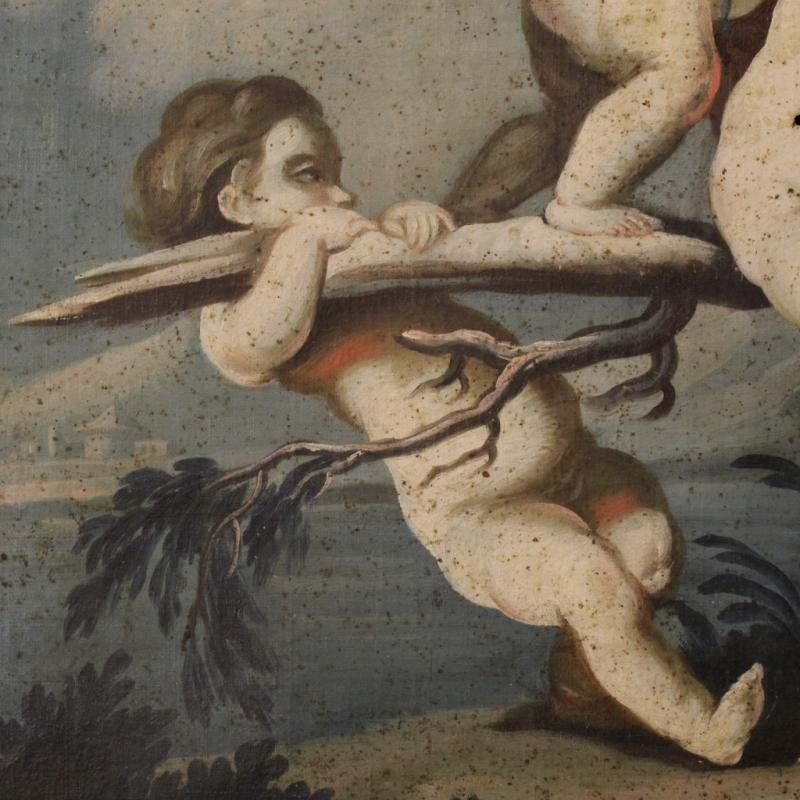 18th Century Italian Painting Landscape With Little Angels Game