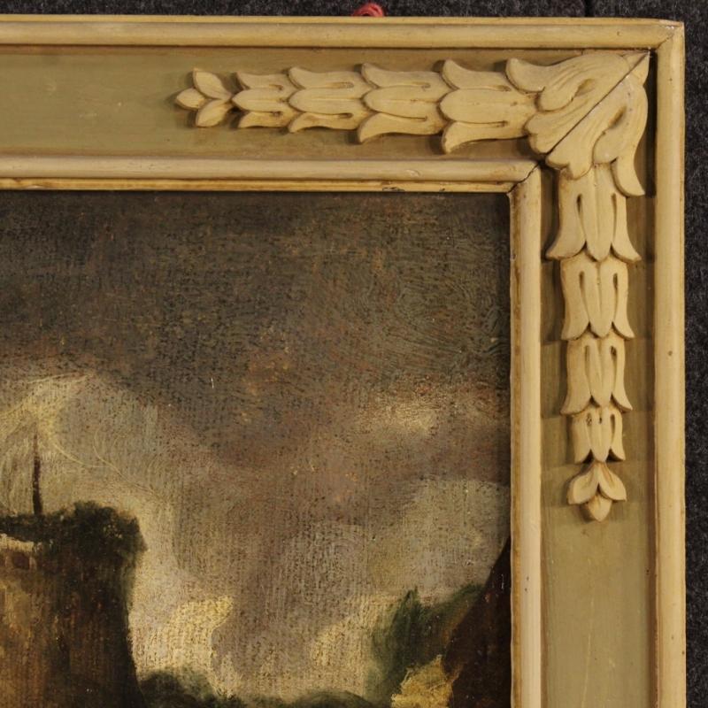 18th Century Italian Painting Seascape With Boats And Fishermen