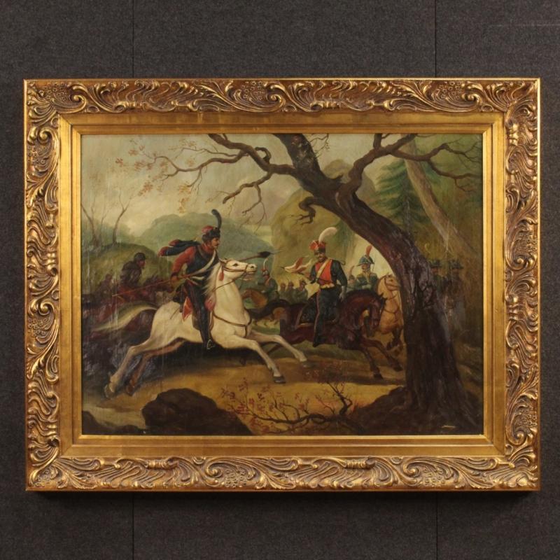20th Century Italian Painting Battle With Knights