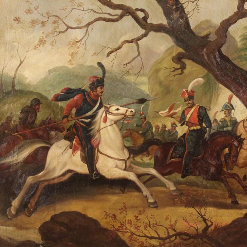 20th Century Italian Painting Battle With Knights