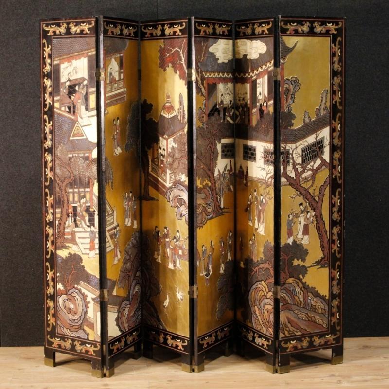 20th Century French Painted Chinoiserie Screen