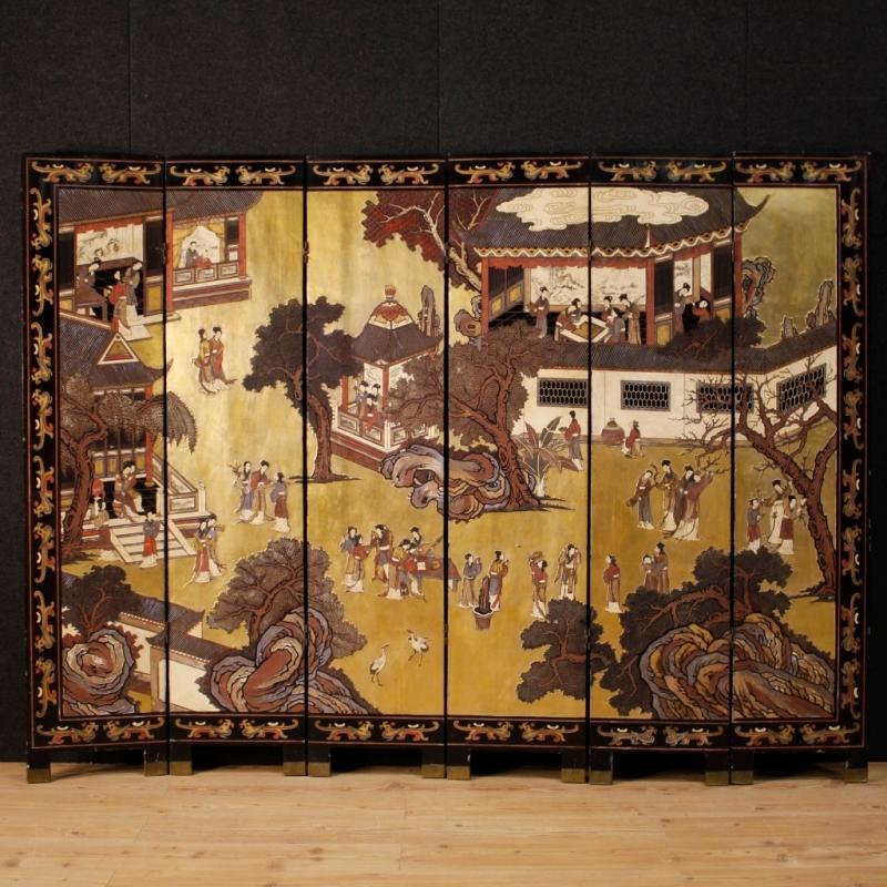 20th Century French Painted Chinoiserie Screen
