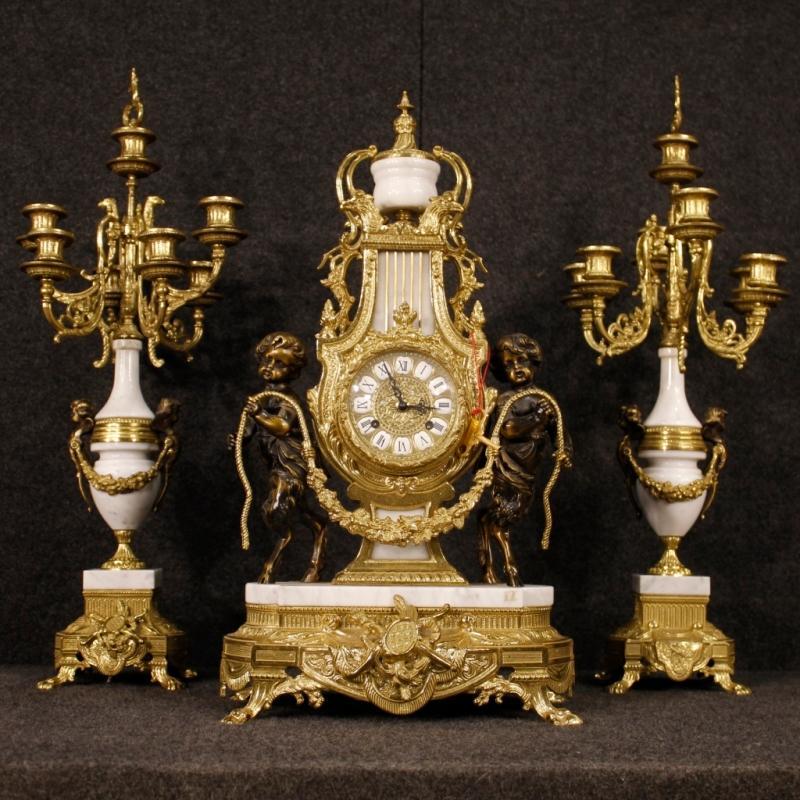 20th Century German Triptych Clock With Candlesticks