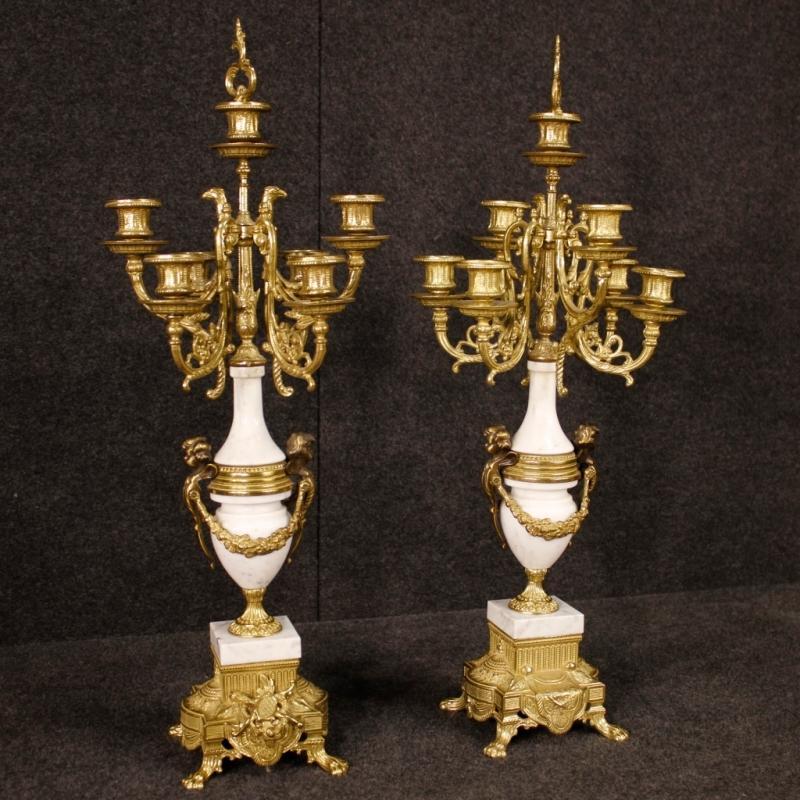 20th Century German Triptych Clock With Candlesticks