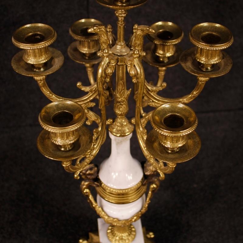 20th Century German Triptych Clock With Candlesticks