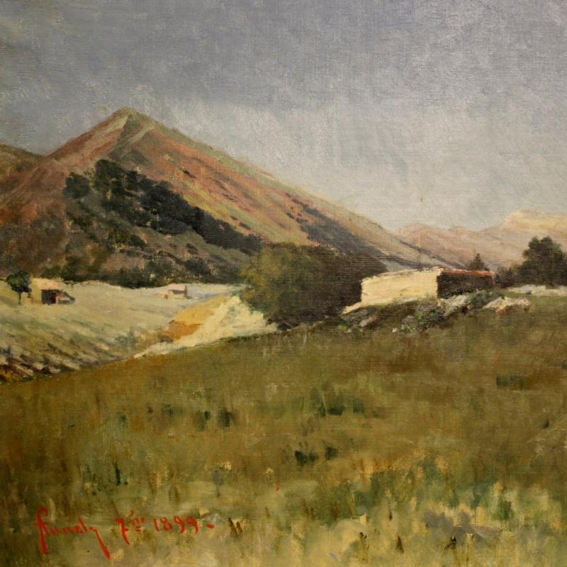 19th Century Italian Painting Landscape With Hunter