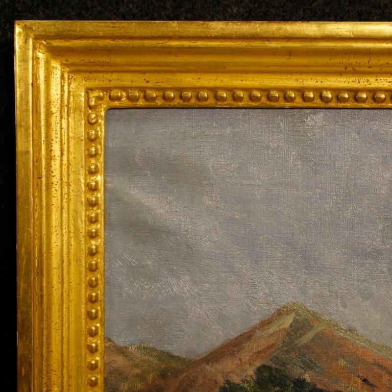 19th Century Italian Painting Landscape With Hunter