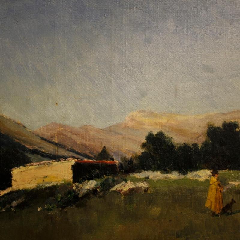 19th Century Italian Painting Landscape With Hunter