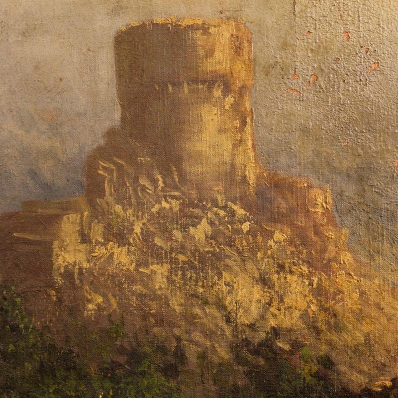 19th Century Italian Painting Landscape With Ruins