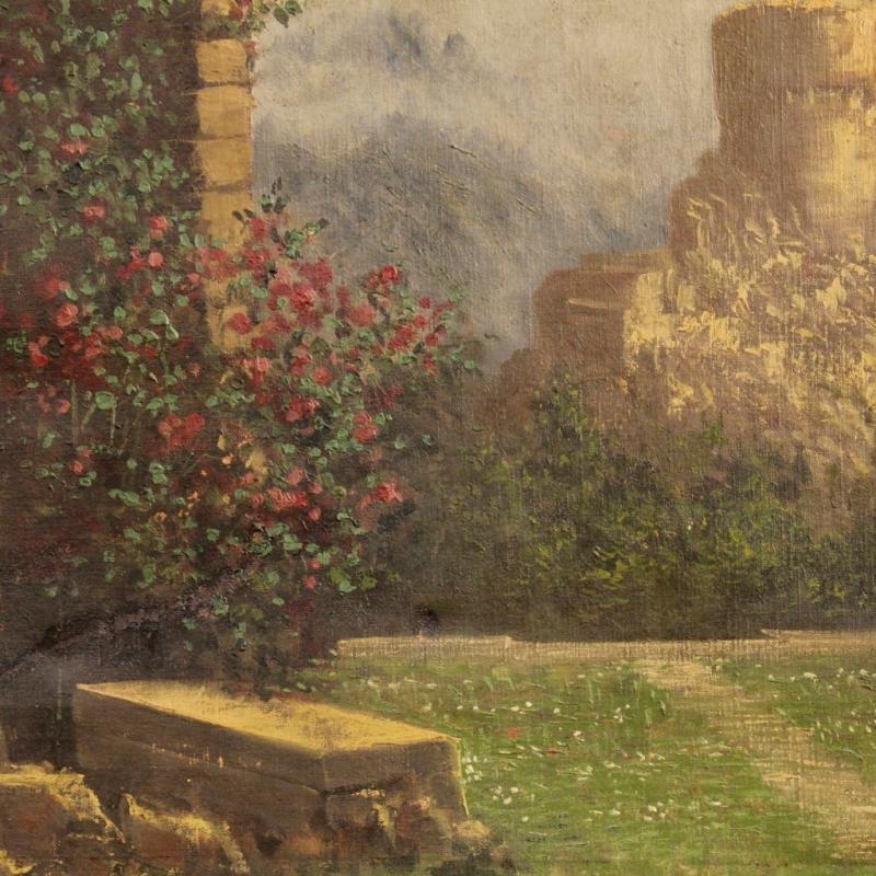 19th Century Italian Painting Landscape With Ruins