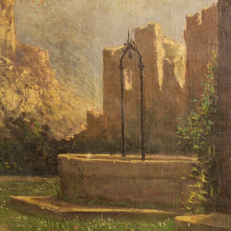 19th Century Italian Painting Landscape With Ruins