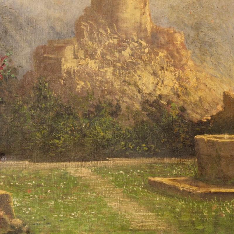 19th Century Italian Painting Landscape With Ruins