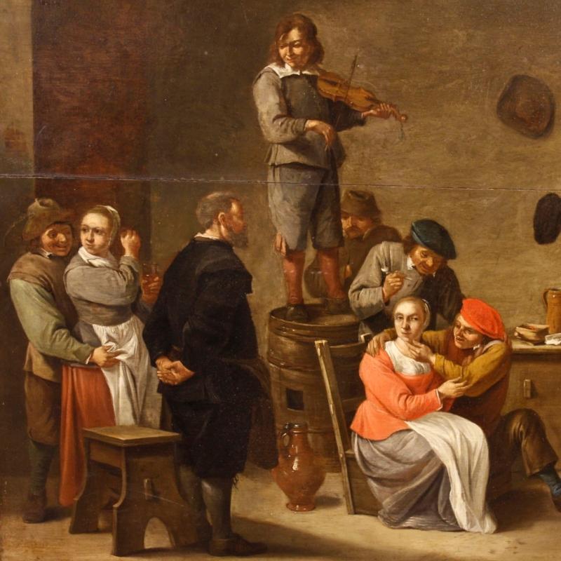 19th Century Dutch Oil Painting Interior Scene