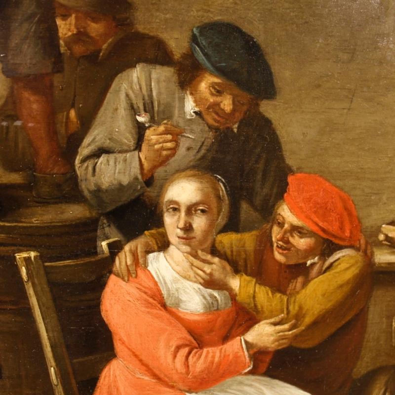 19th Century Dutch Oil Painting Interior Scene