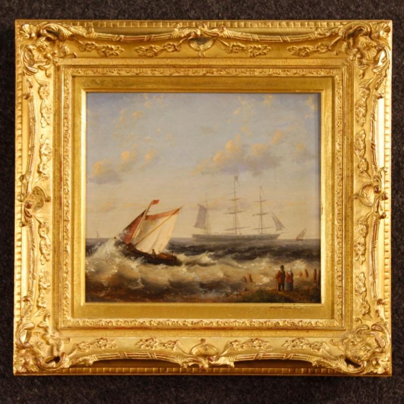 20th Century Dutch Seascape Painting Oil On Panel