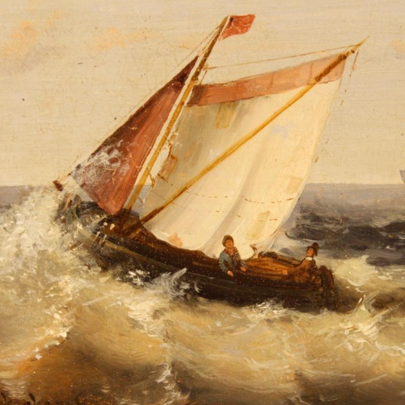 20th Century Dutch Seascape Painting Oil On Panel