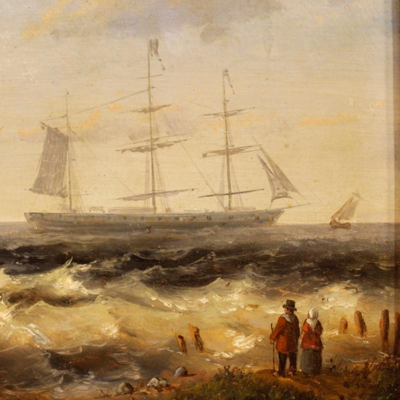 20th Century Dutch Seascape Painting Oil On Panel