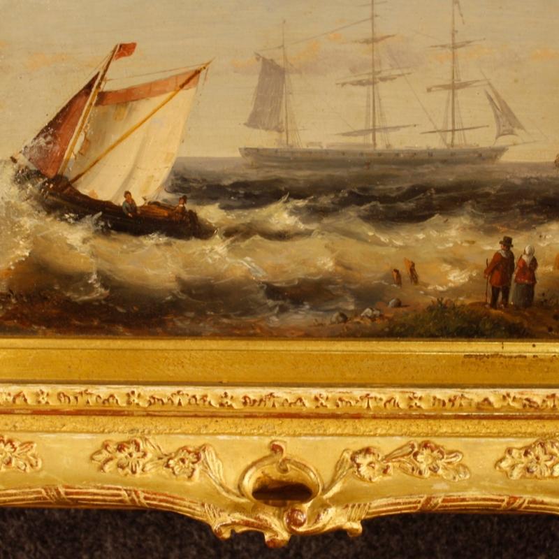 20th Century Dutch Seascape Painting Oil On Panel