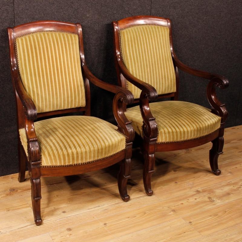 19th Century Pair Of French Armchairs In Mahogany Wood