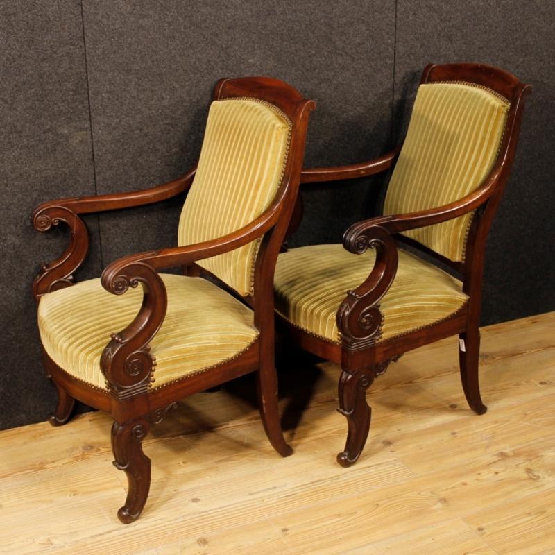 19th Century Pair Of French Armchairs In Mahogany Wood