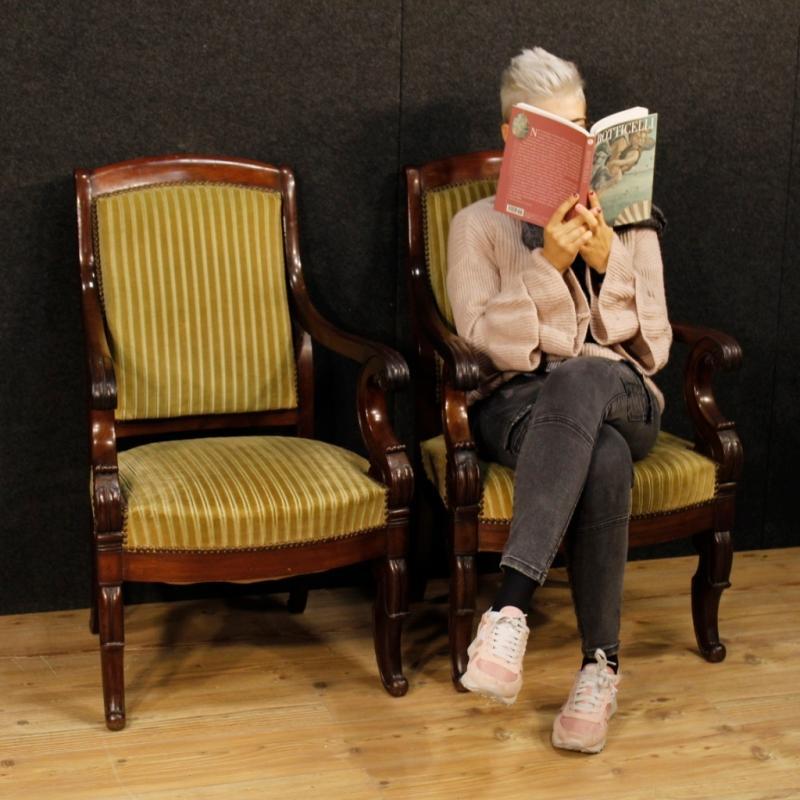 19th Century Pair Of French Armchairs In Mahogany Wood