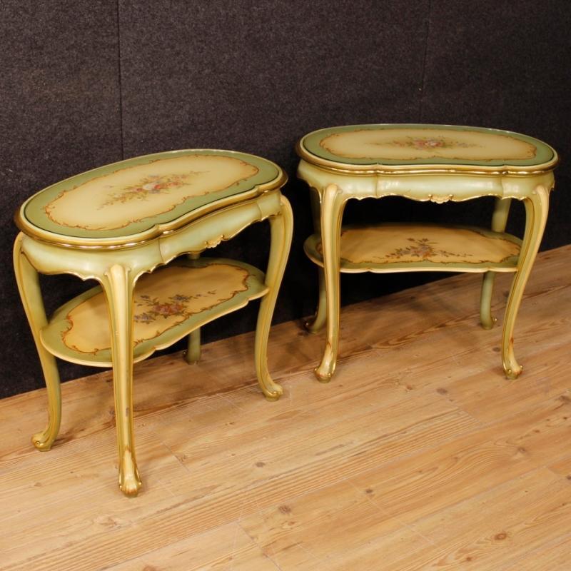 20th Century Pair Of Italian Lacquered And Painted Bedside Tables