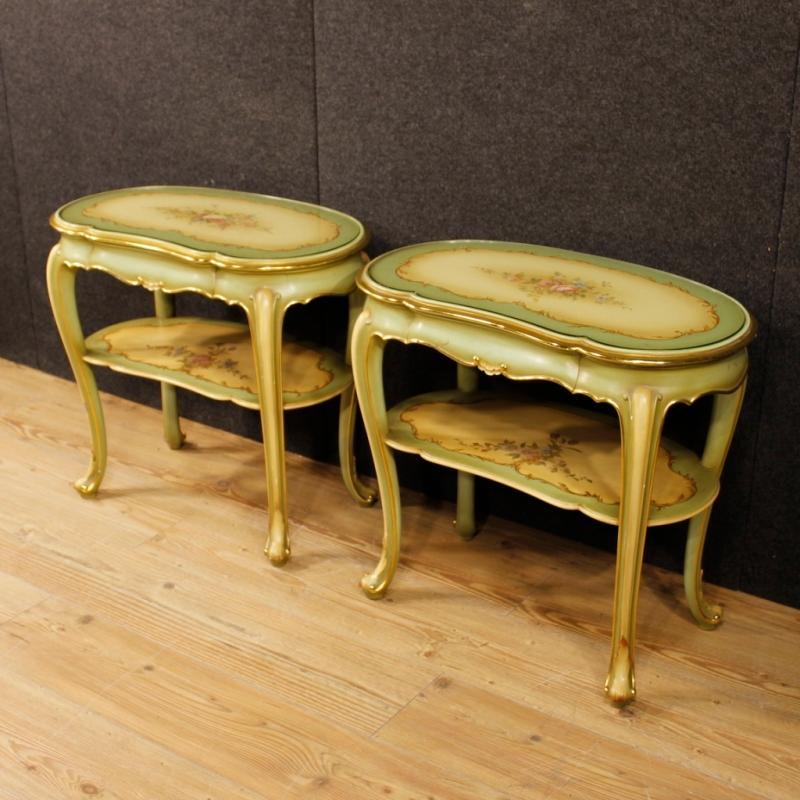 20th Century Pair Of Italian Lacquered And Painted Bedside Tables