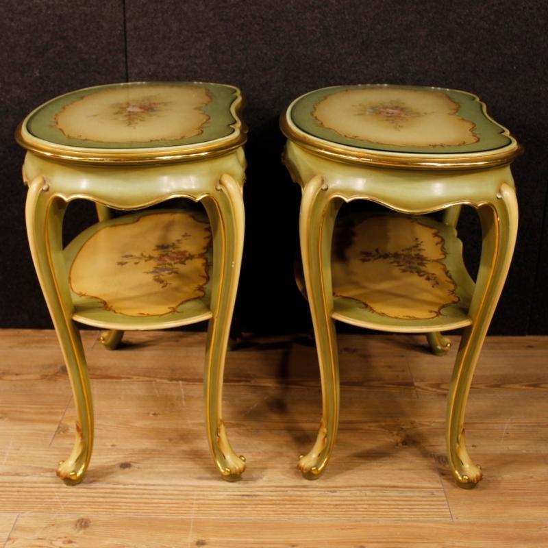 20th Century Pair Of Italian Lacquered And Painted Bedside Tables