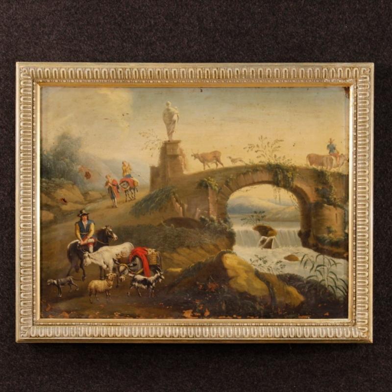 18th Century Italian Landscape Painting Oil On Canvas