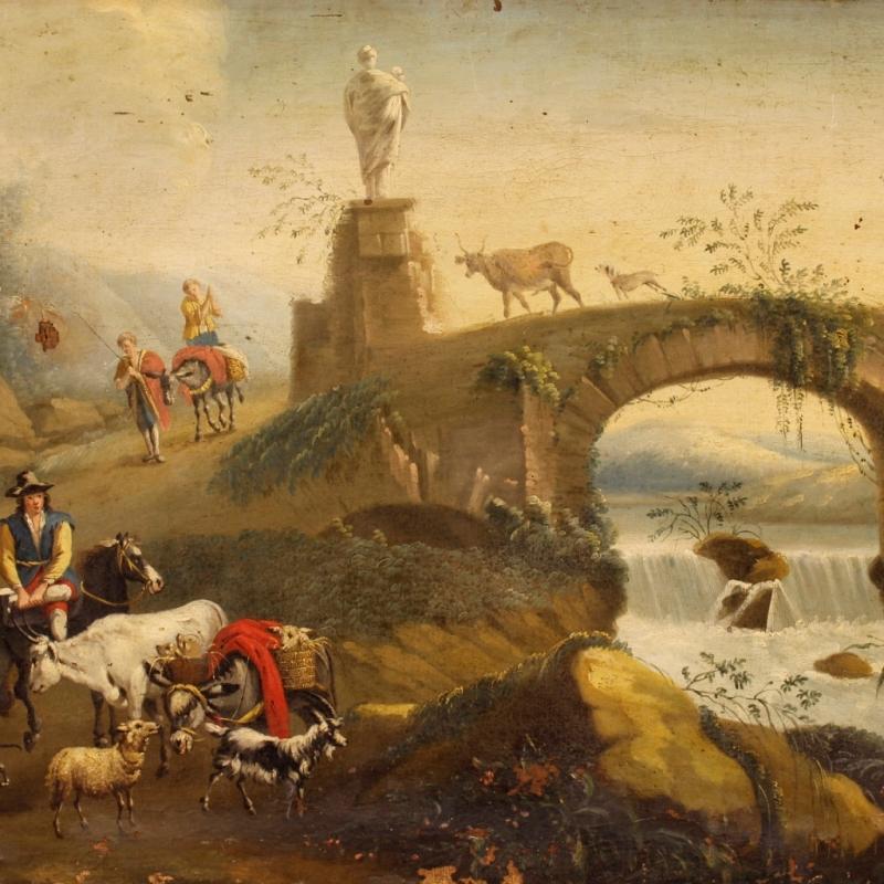 18th Century Italian Landscape Painting Oil On Canvas