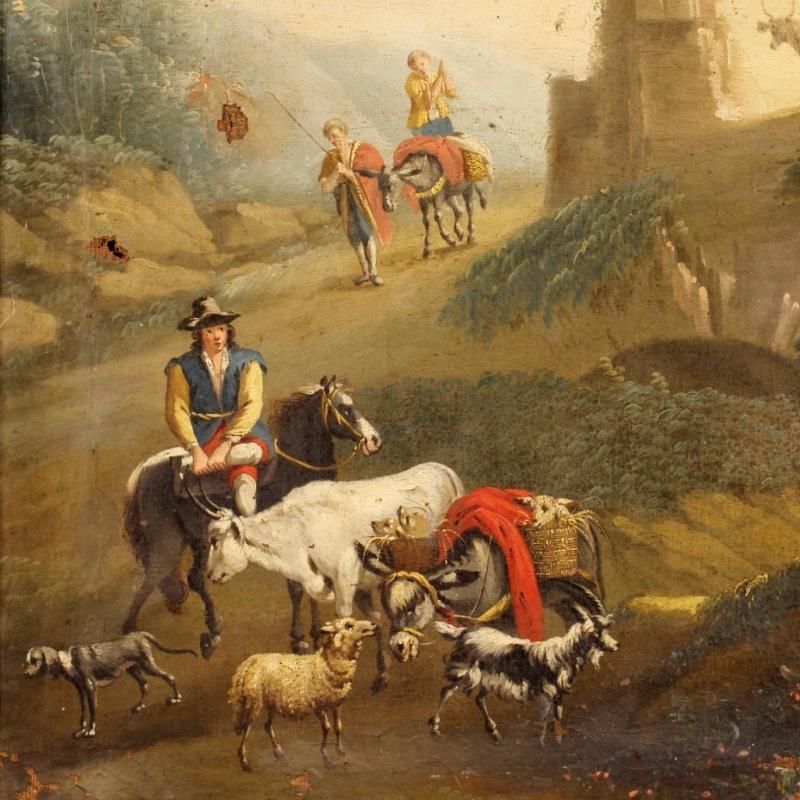 18th Century Italian Landscape Painting Oil On Canvas