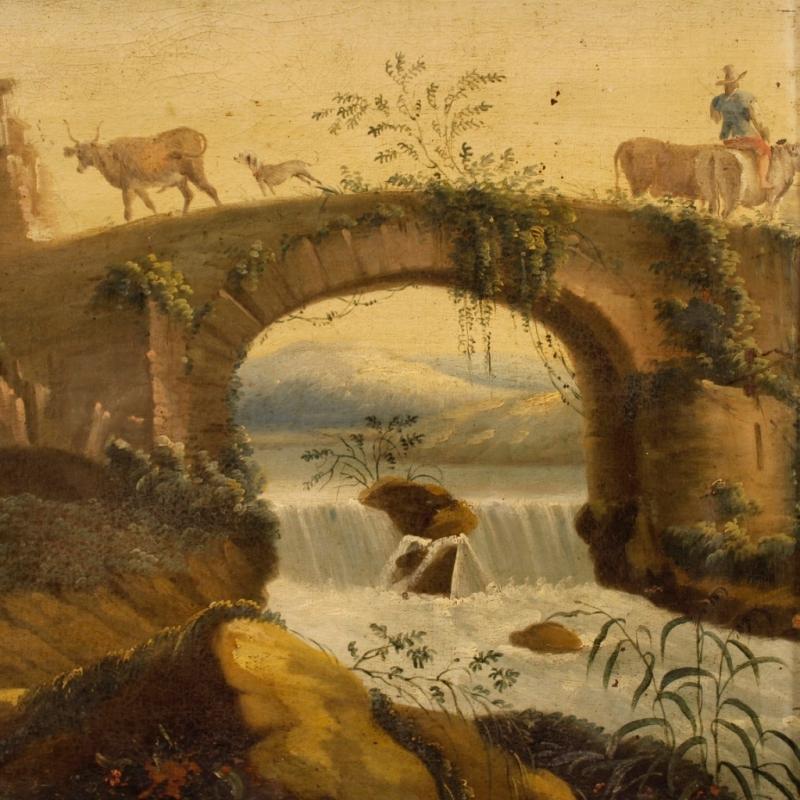 18th Century Italian Landscape Painting Oil On Canvas
