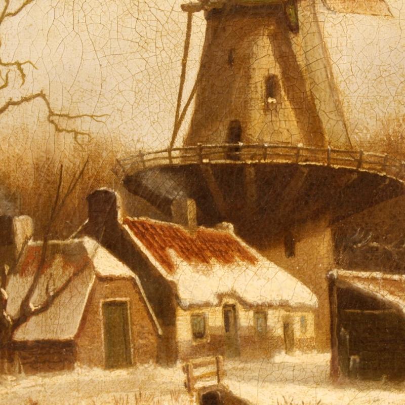 19th Century Dutch Winter Landscape Oil Painting
