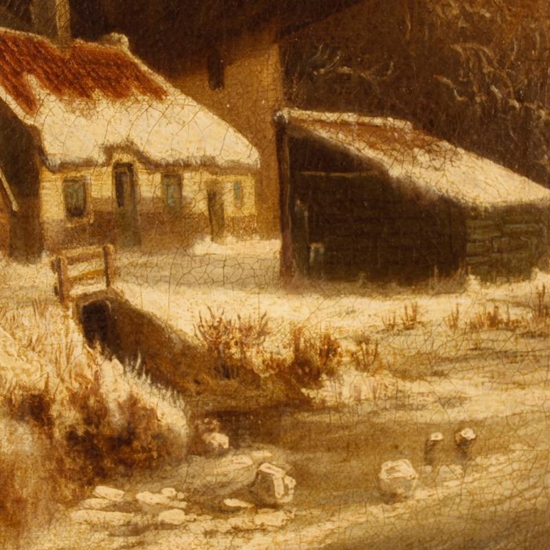 19th Century Dutch Winter Landscape Oil Painting