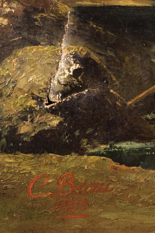 Signed painting Children at the river dated 1885