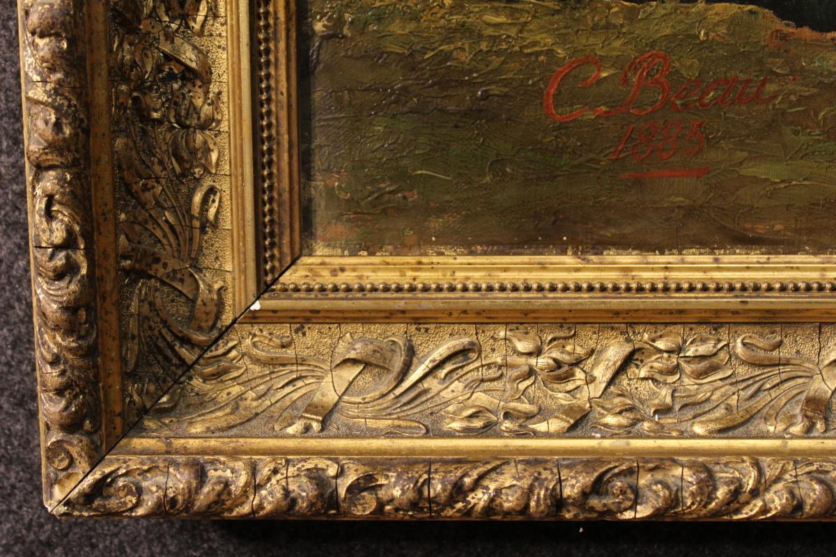 Signed painting Children at the river dated 1885