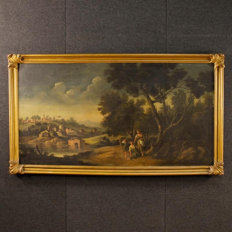 19th Century Italian Landscape Painting Oil On Canvas