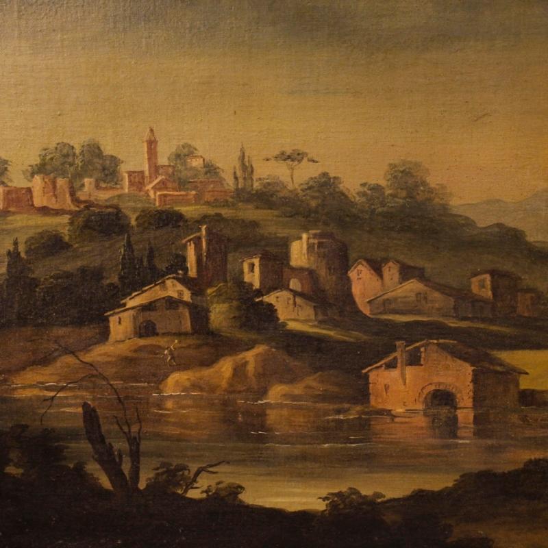 19th Century Italian Landscape Painting Oil On Canvas