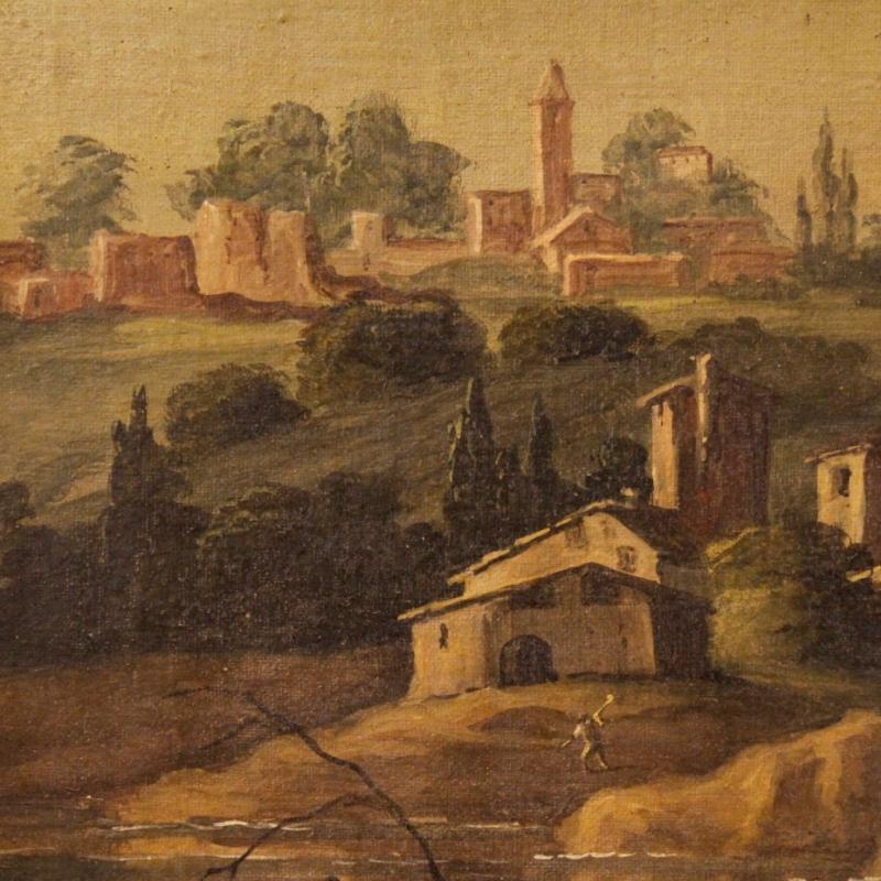 19th Century Italian Landscape Painting Oil On Canvas
