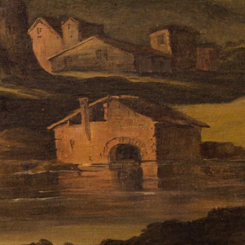 19th Century Italian Landscape Painting Oil On Canvas