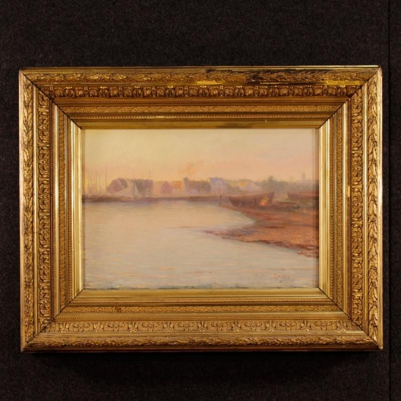19th Century Impressionist Seascape Painting Oil On Canvas