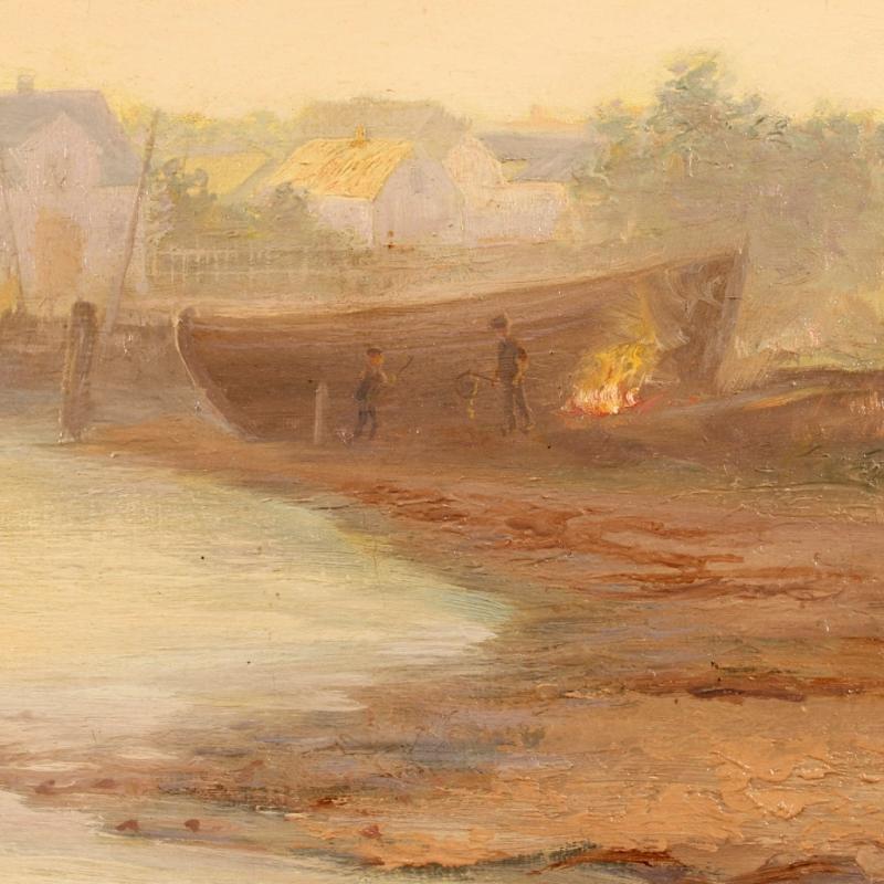 19th Century Impressionist Seascape Painting Oil On Canvas