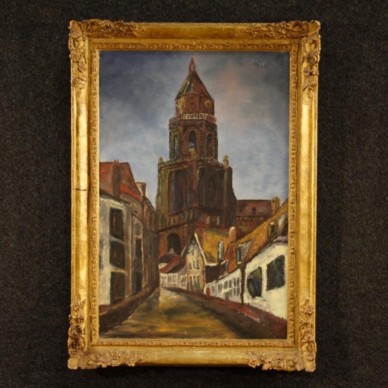 20th Century Dutch Signed Painting View of Cathedral